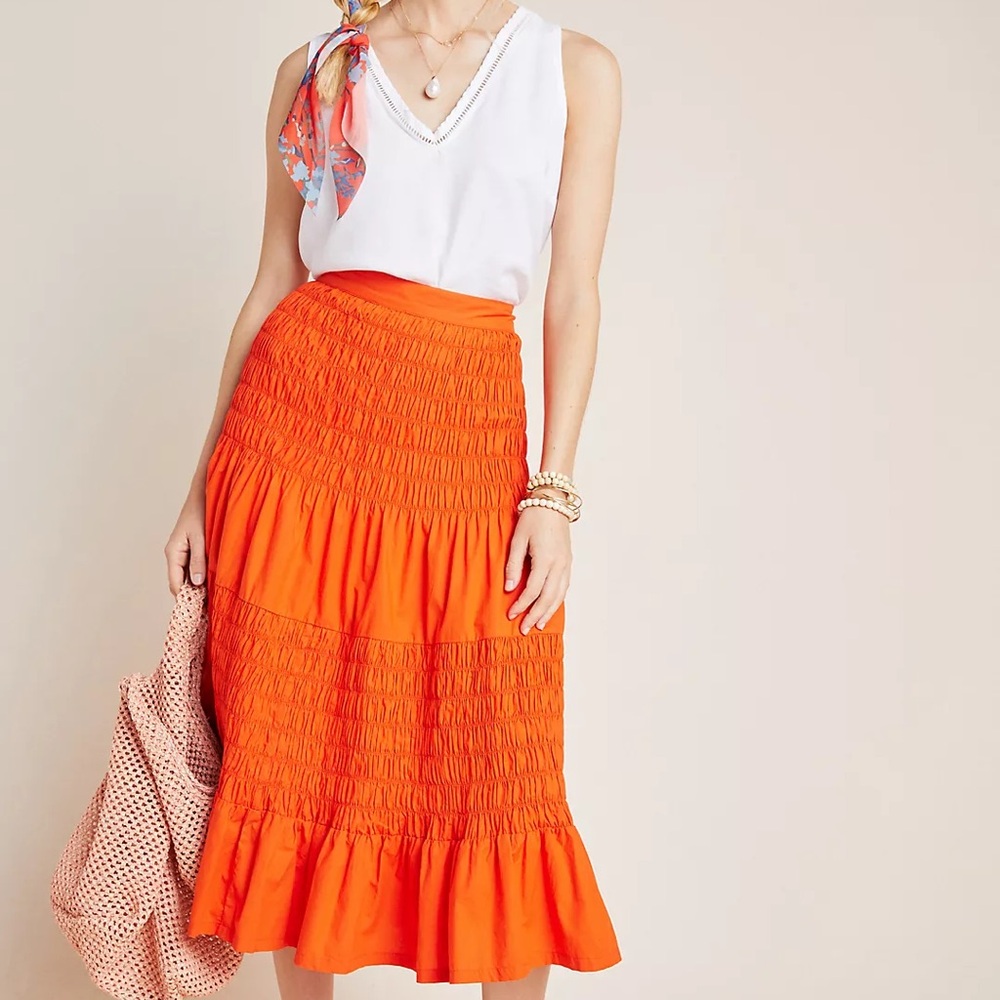 Anthropologie Under The Sun Smocked Midi Skirt
